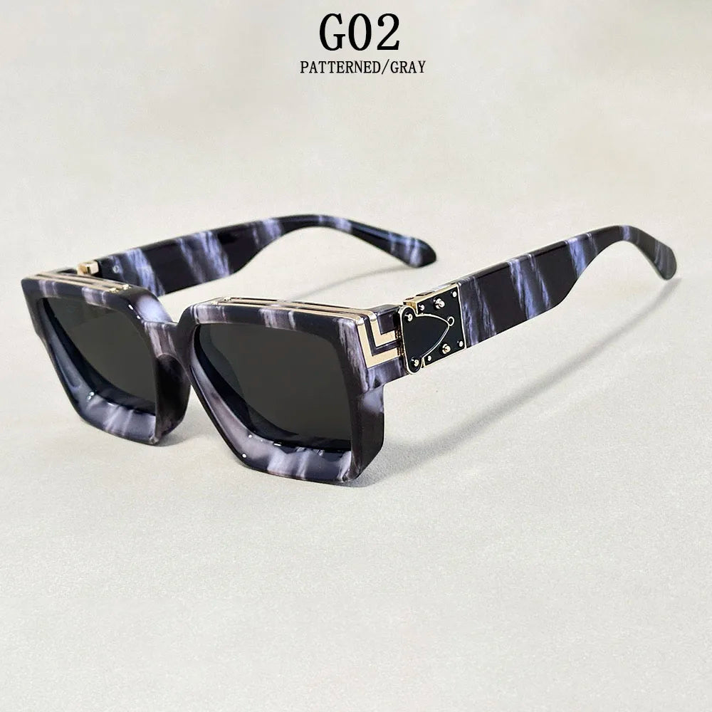 Resin Square Sunglasses Vintage Millionaire Style — Silver | KIMLUD