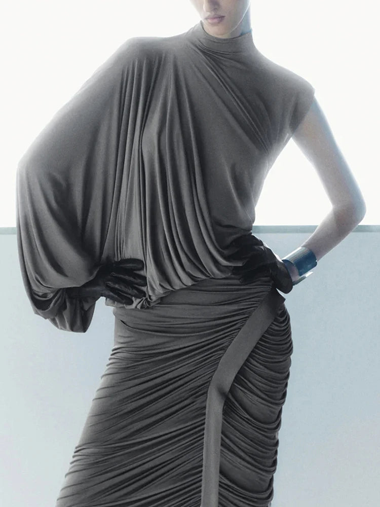Y2K Solid Two Piece Set Top and Skirt — Black | KIMLUD