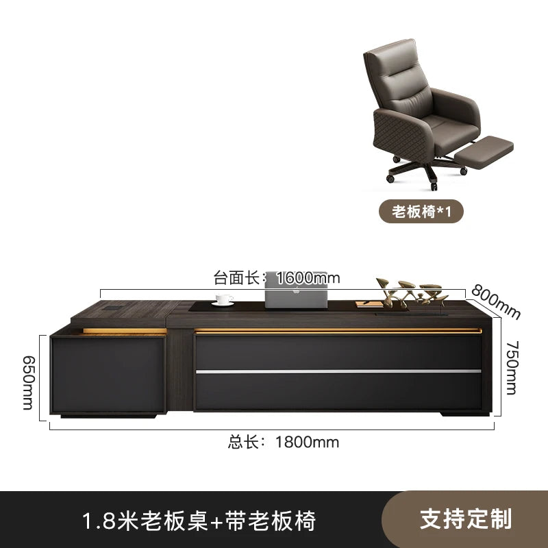Wooden Desk With Drawers — Charcoal Black | KIMLUD