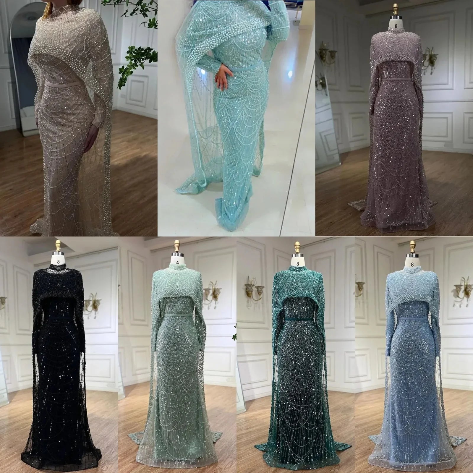 Beaded Gown With Mermaid Cape — Dubai Nude | KIMLUD