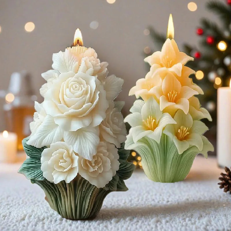 Rose tree candle mold, elegant white flower design, suitable for home decoration and ornaments, handicrafts and creative gifts.