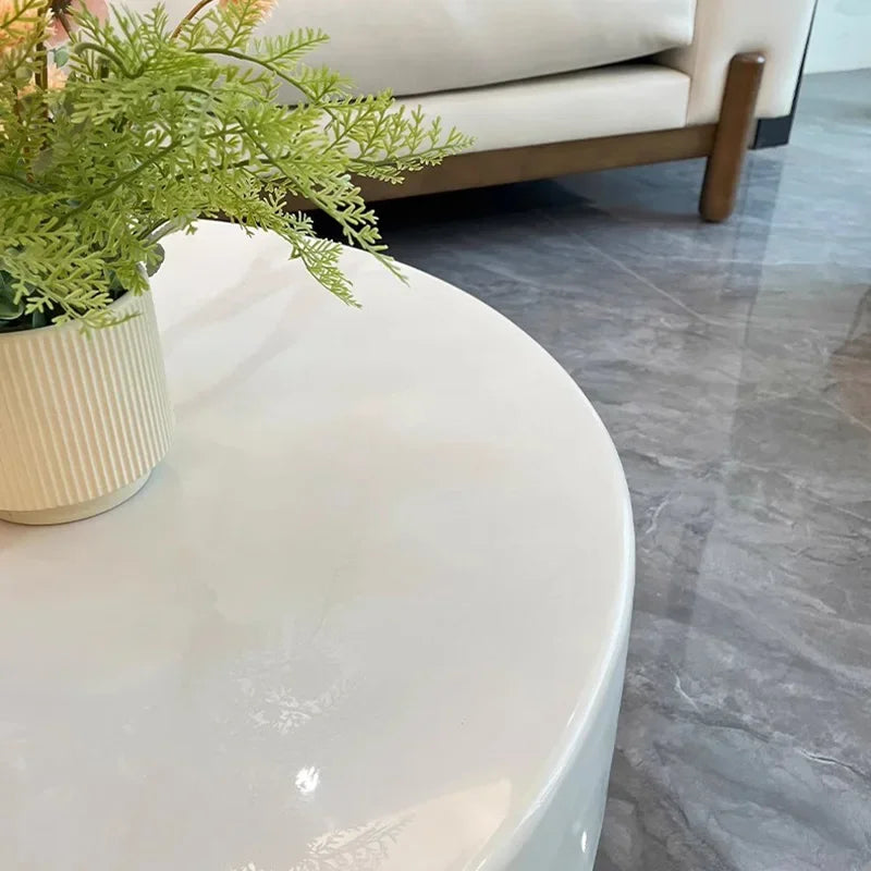 Marble Coffee Table Round Marble Design — White | KIMLUD