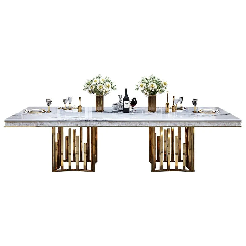 Gold-Framed Marble Dining Table Luxury — White | KIMLUD