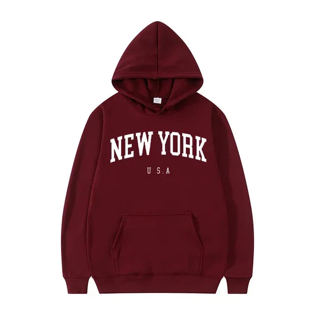 Hoodies – City Letter Graphic – Polyester – Loose Casual | KIMLUD