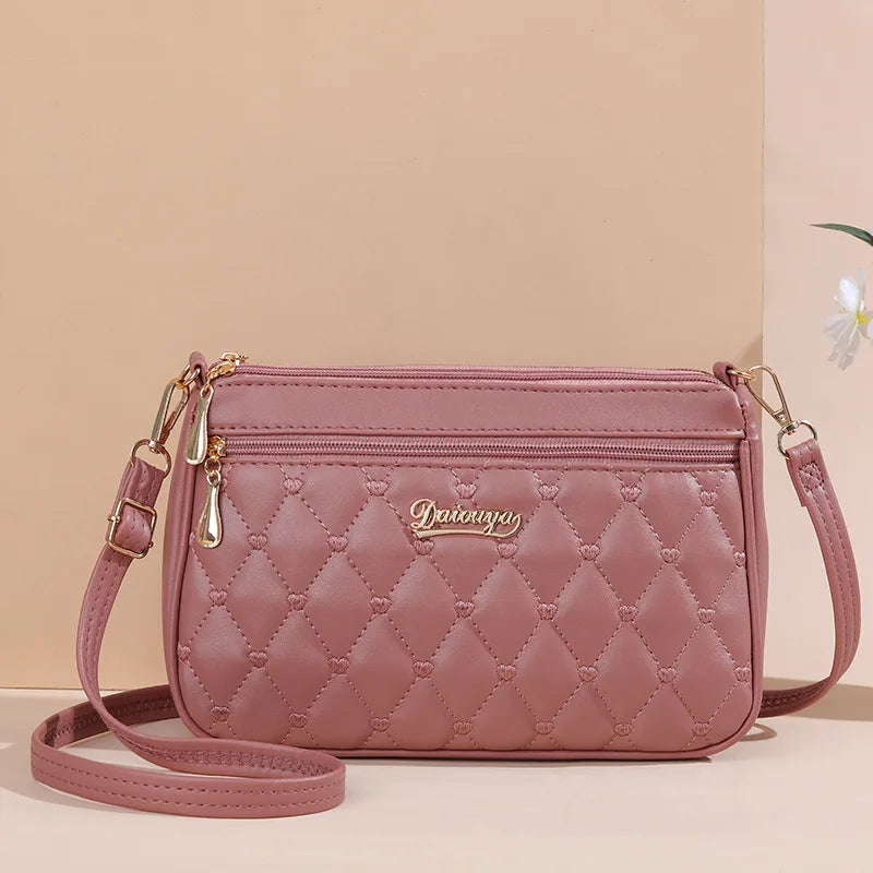 PU Leather Messenger Bag Embroidered Chevron — Taupe | KIMLUD