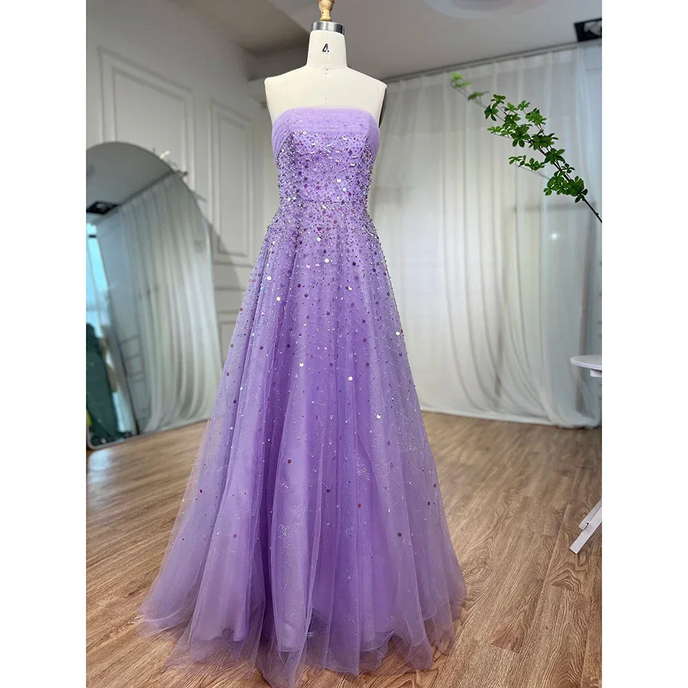 KIMLUD, Arabic Beige Sexy A Line Beaded Elegant Long Evening Dresses Gowns For Women Wedding Party With Gloves 2023 BLA72009 Serene Hill, lilac / 16, KIMLUD Womens Clothes