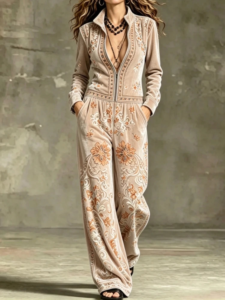 Jumpsuit – Stand Collar Zip Front – Polyester – Loose Wide Leg | KIMLUD