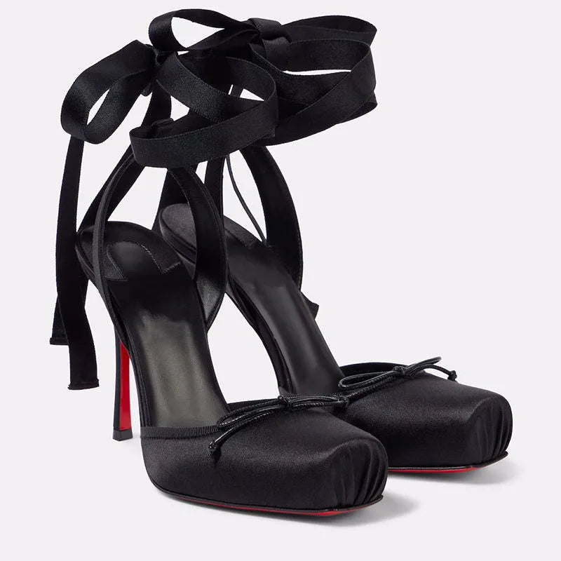 Silk Cross Strap Waterproof Platform Sandals High Heel — Black | KIMLUD