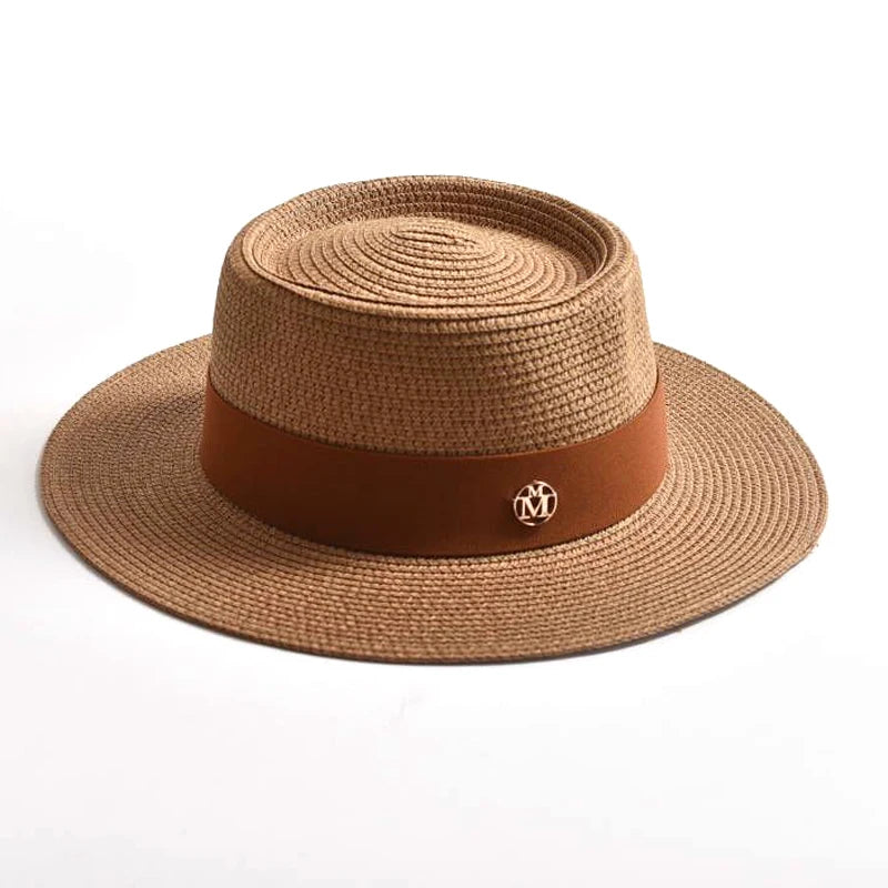 Hats and Caps Flat Brim Sun Hat with Ribbon — Natural | KIMLUD
