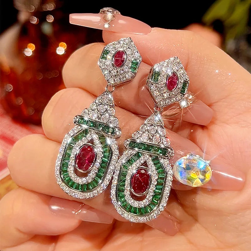 Drop Earrings Platinum Palace Style — True Red | KIMLUD