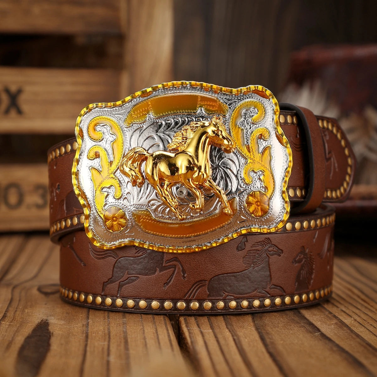 PU Western-Style Belt Perforated Strap — Black | KIMLUD