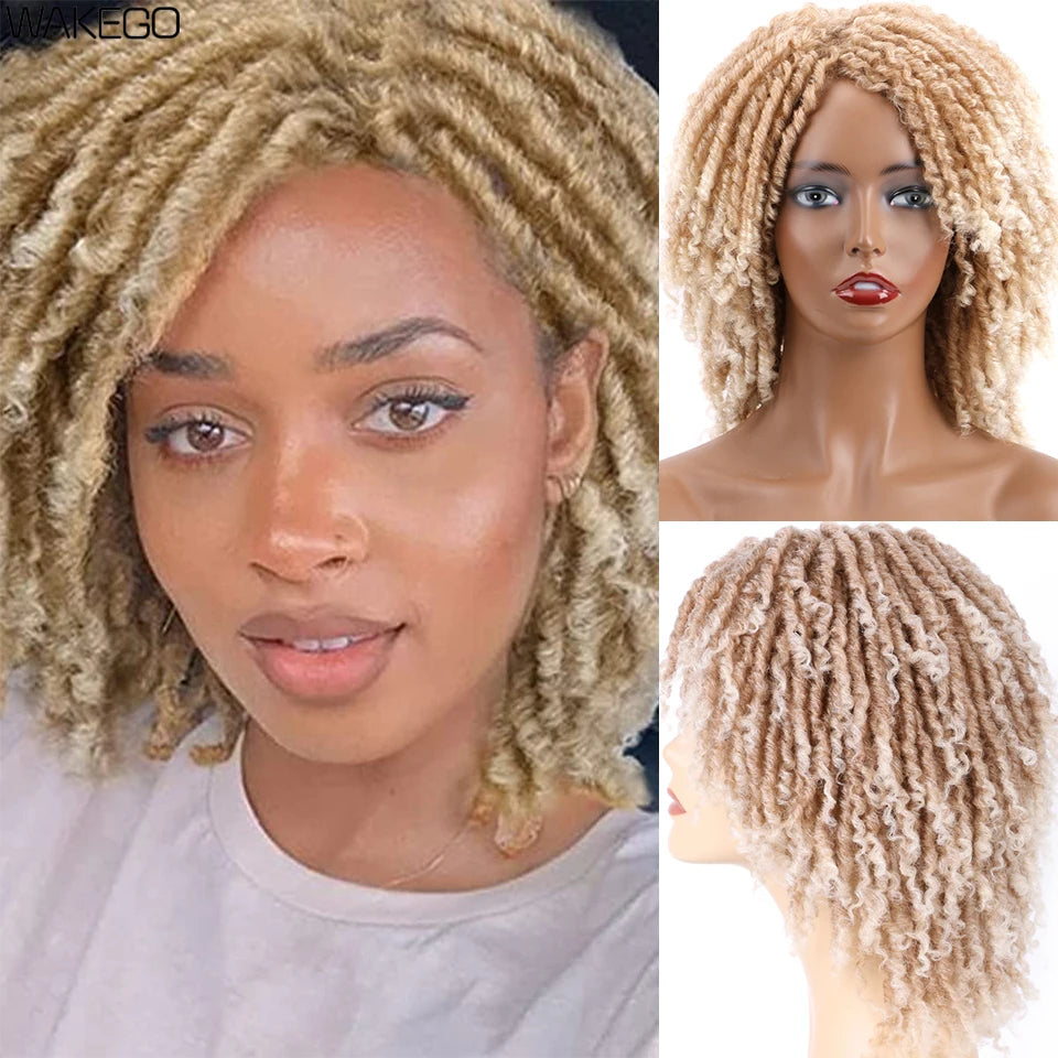 Short Dreadlock Wig Curly Synthetic Twist Faux Locs — Multicolor | KIMLUD