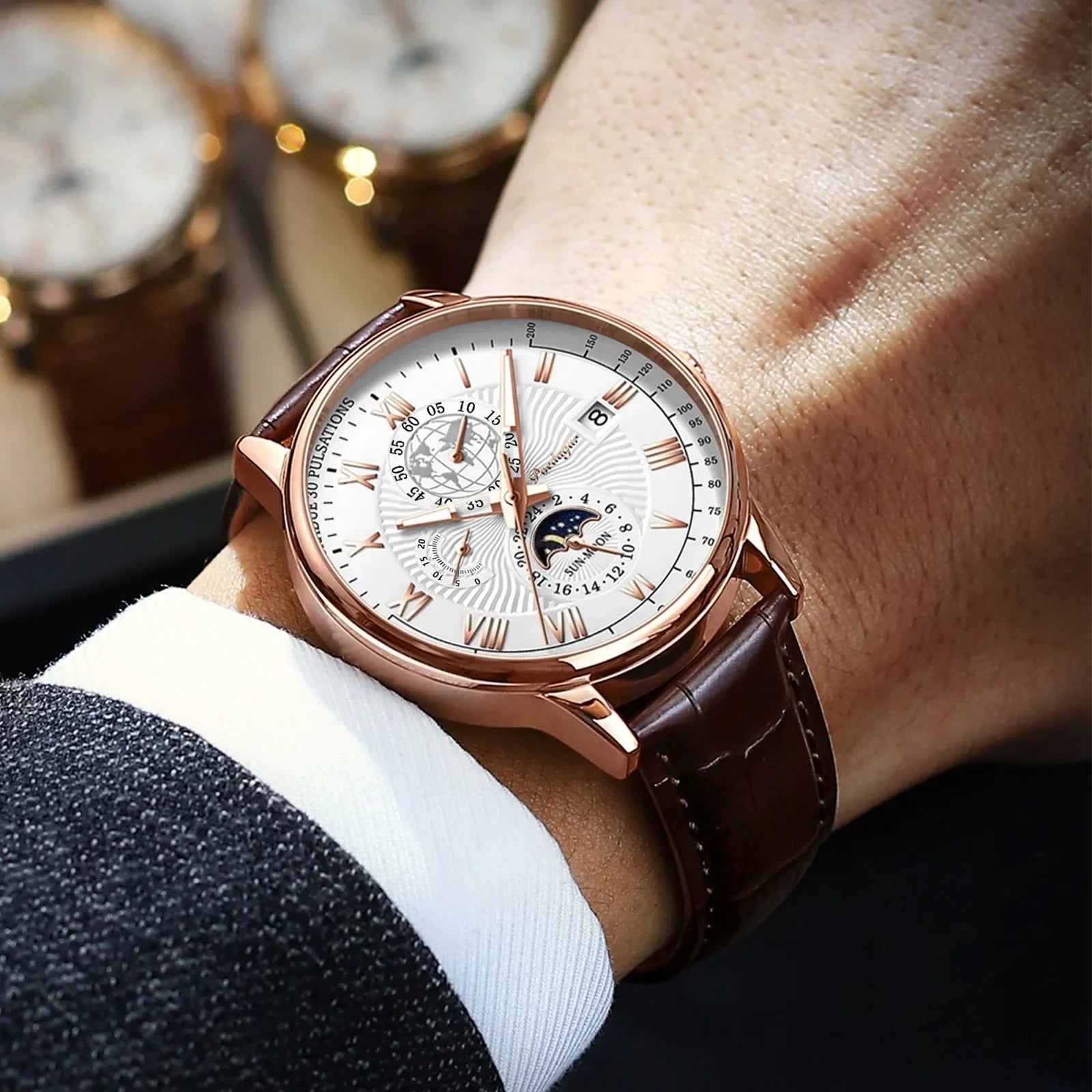 Fashion Luxury Wristwatch For Men Luminous Chronograph Date Man Watch Leather Men's Quartz Watches Sports Male Clock