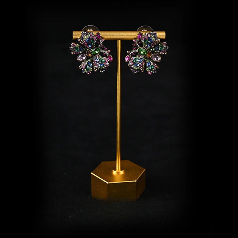 HD European and American  Sweet Retro Heavy Industry Elegant Literary Sparkling Rhinestone Butterfly Necklace Stud Earrings