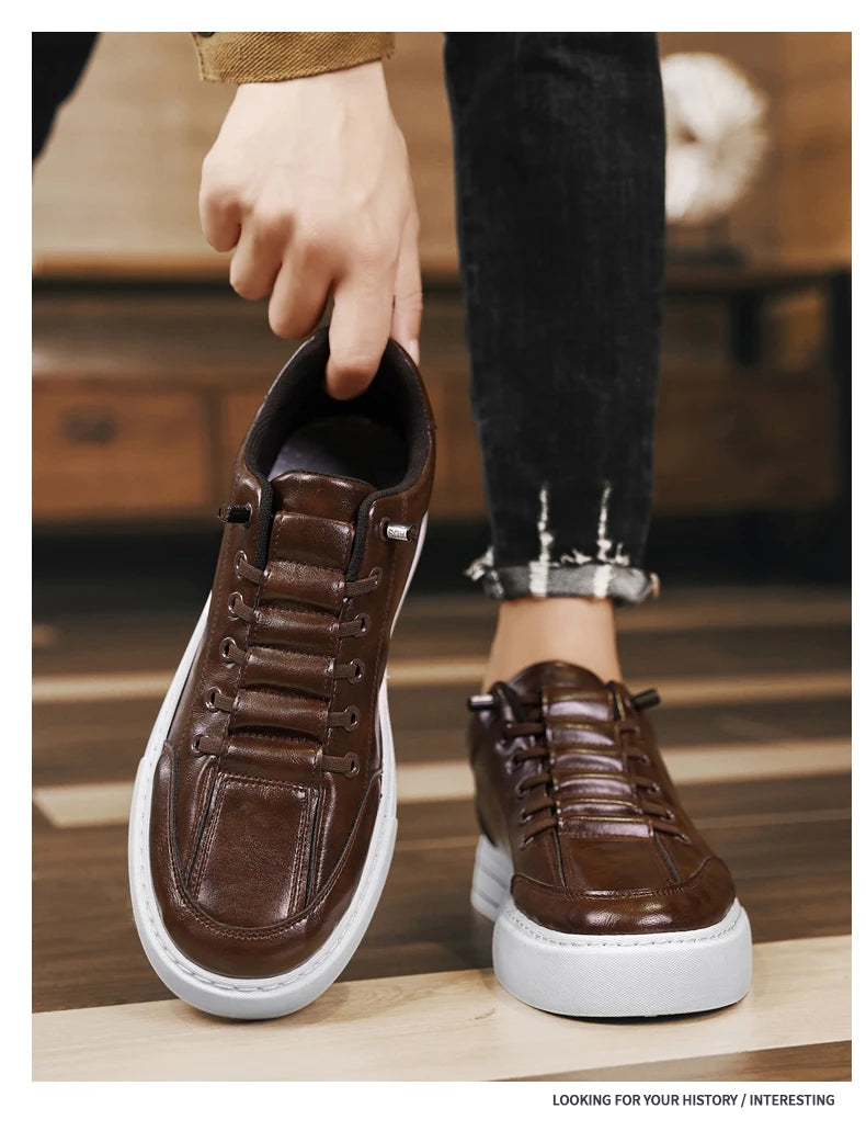 HKDQ Trend Leather Casual Shoes Men Fashion Leisure Slip-on Men's Shoes Original Design Elastic Comfortable Men Skateboard Shoes