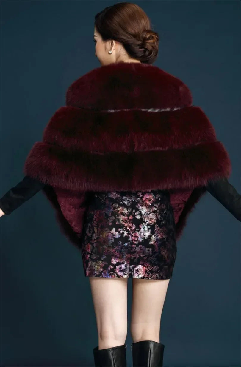 2025 Winter Faux Coats luxury fox fur imitation mink fur poncho bridal wedding dress shawl cape women vest fur coat 135-175CM