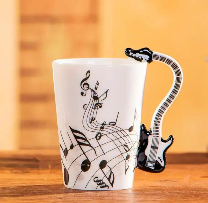 Ceramic Music Mug With Guitar Handle — White | KIMLUD
