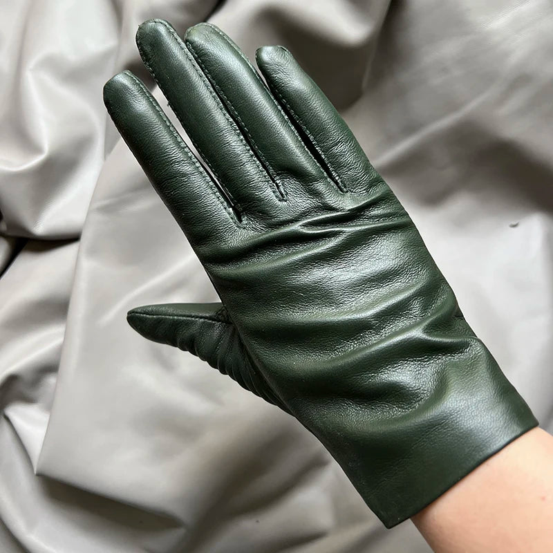 Leather Gloves Genuine Lambskin Short Black | KIMLUD
