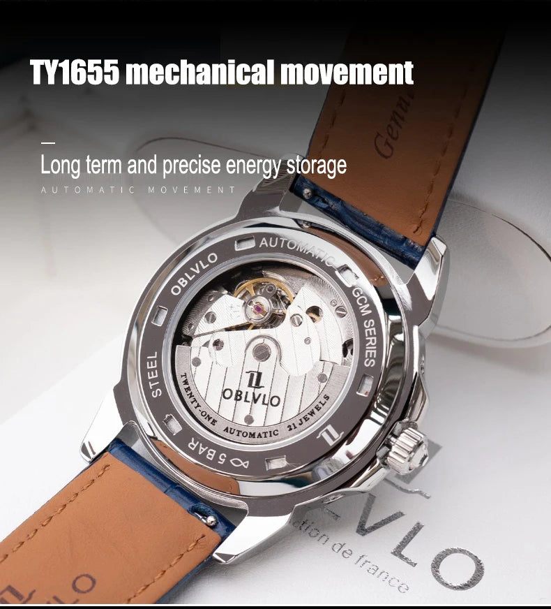 Moonphase Automatic Leather Strap Watch Complete Calendar — Red | KIMLUD