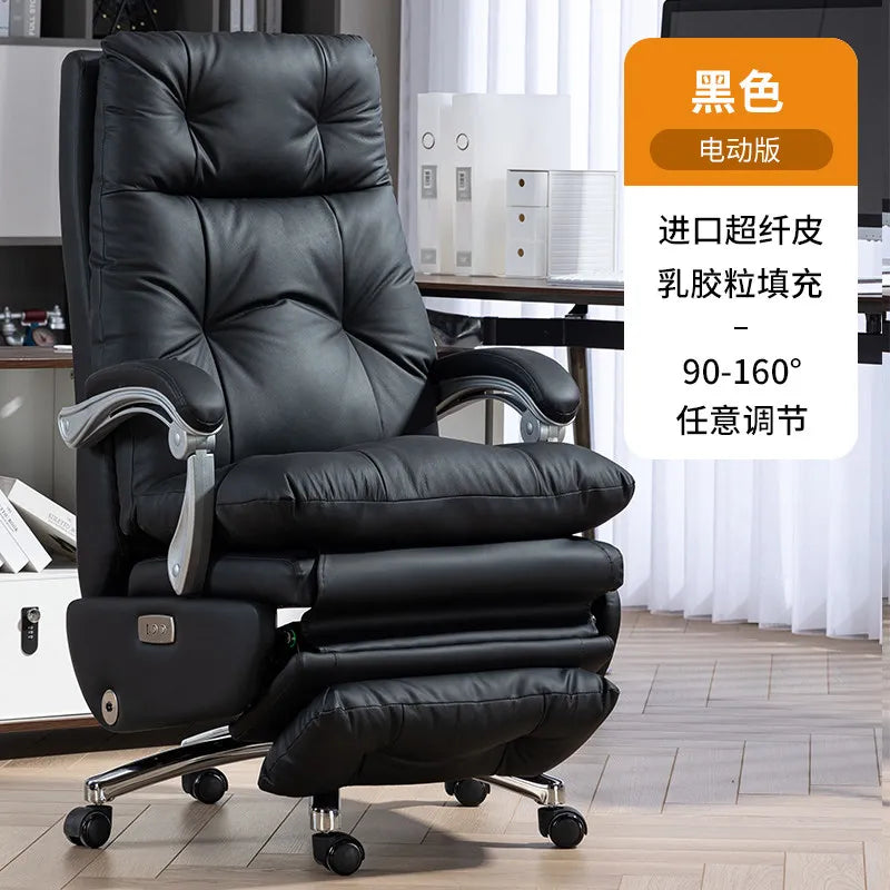 Leather Executive Office Chair Electric Lift Ergonomic Reclining Support — Beige | KIMLUD