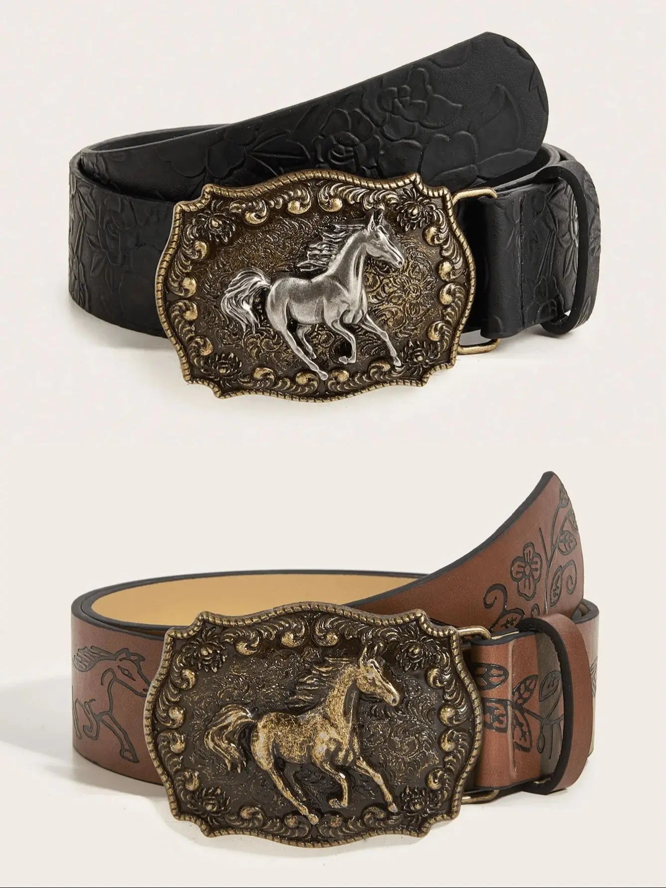 Two pieces of western style Niu Touma buckle embossed belt