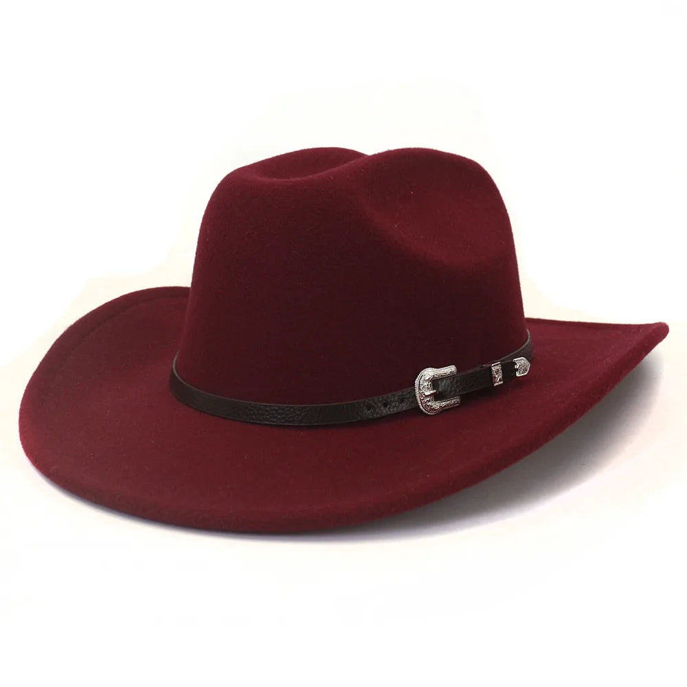 Felt Western Cowboy Hat With Black Belt — Black | KIMLUD