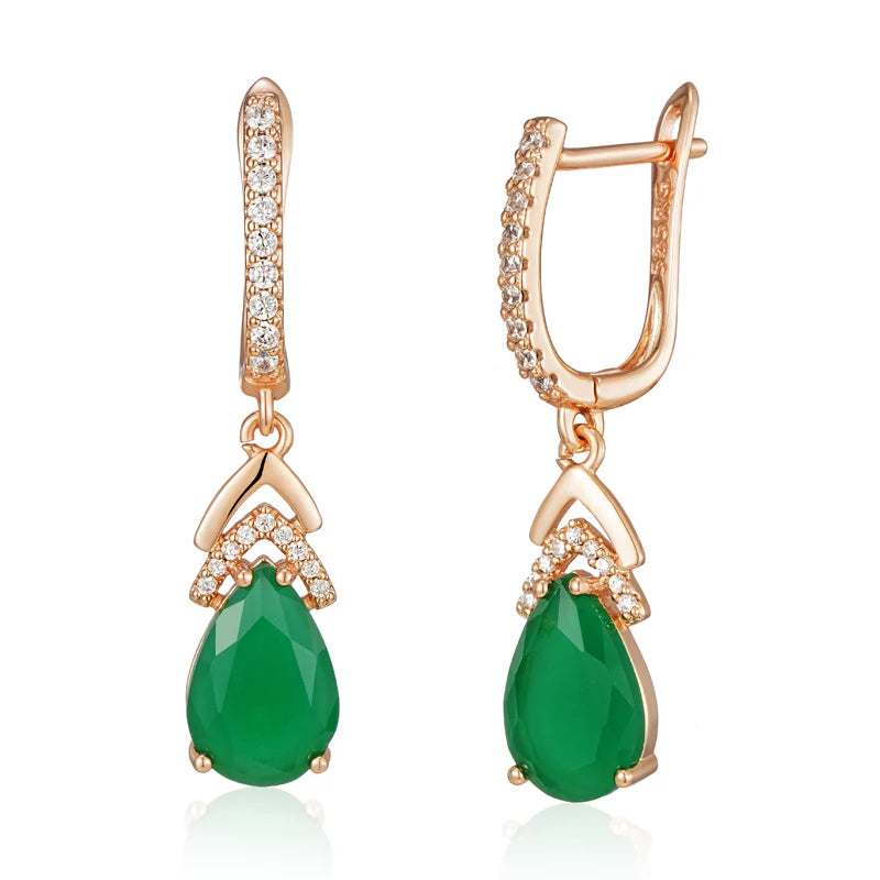 Wbmqda Luxury Elegant Emerald Drop Earrings For Women 585 Rose Gold Color Retro Green Natural Zircon Wedding Party Fine Jewelry