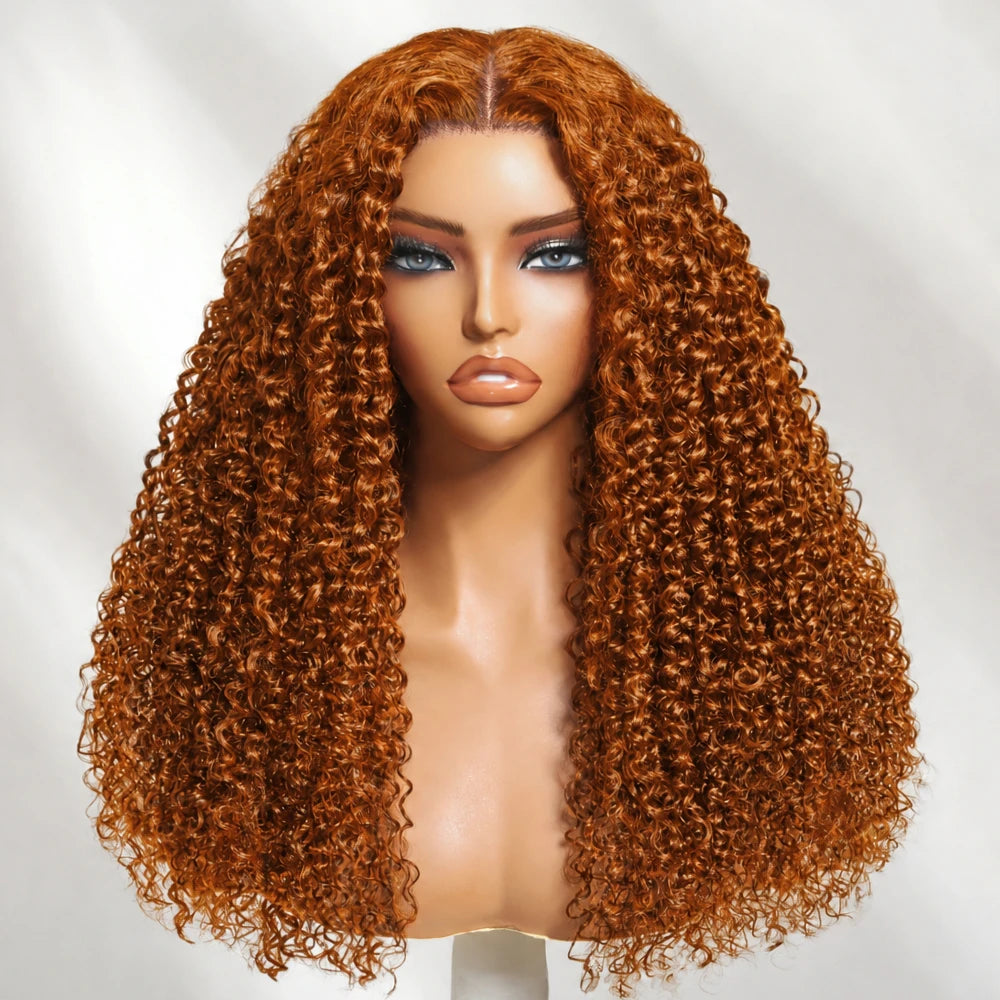 Lace Front Wig - Ginger Curly - Human Hair - Ginger | KIMLUD
