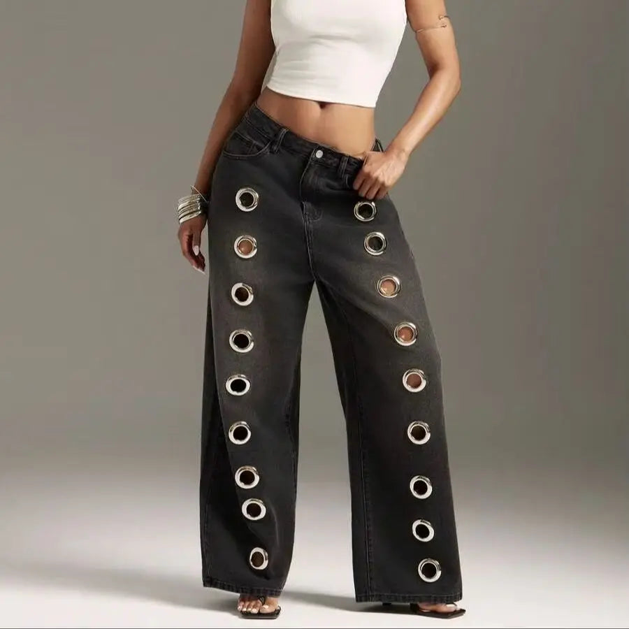 Hollow Out Rings Openwork Design — Washed Denim | KIMLUD