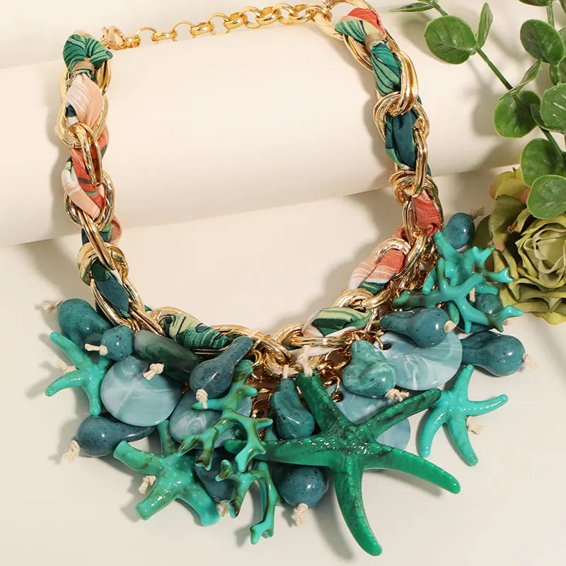 Statement Vintage Necklace with Starfish  for Women Girl Trendy Vintage Wedding Party Jewelry