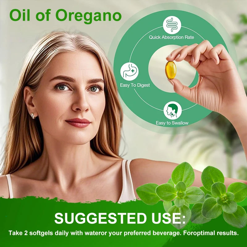 Natural Oil of Oregano Supplements- Relieves Bloating&Flatulence,Digestion,Oral Health,Antioxidant，Breathe Easily