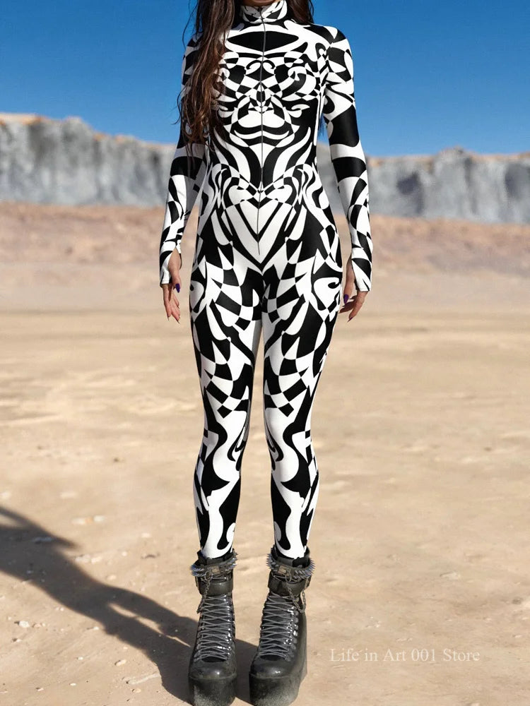 Zentai Suit – Patterned – Polyester – Black and White | KIMLUD
