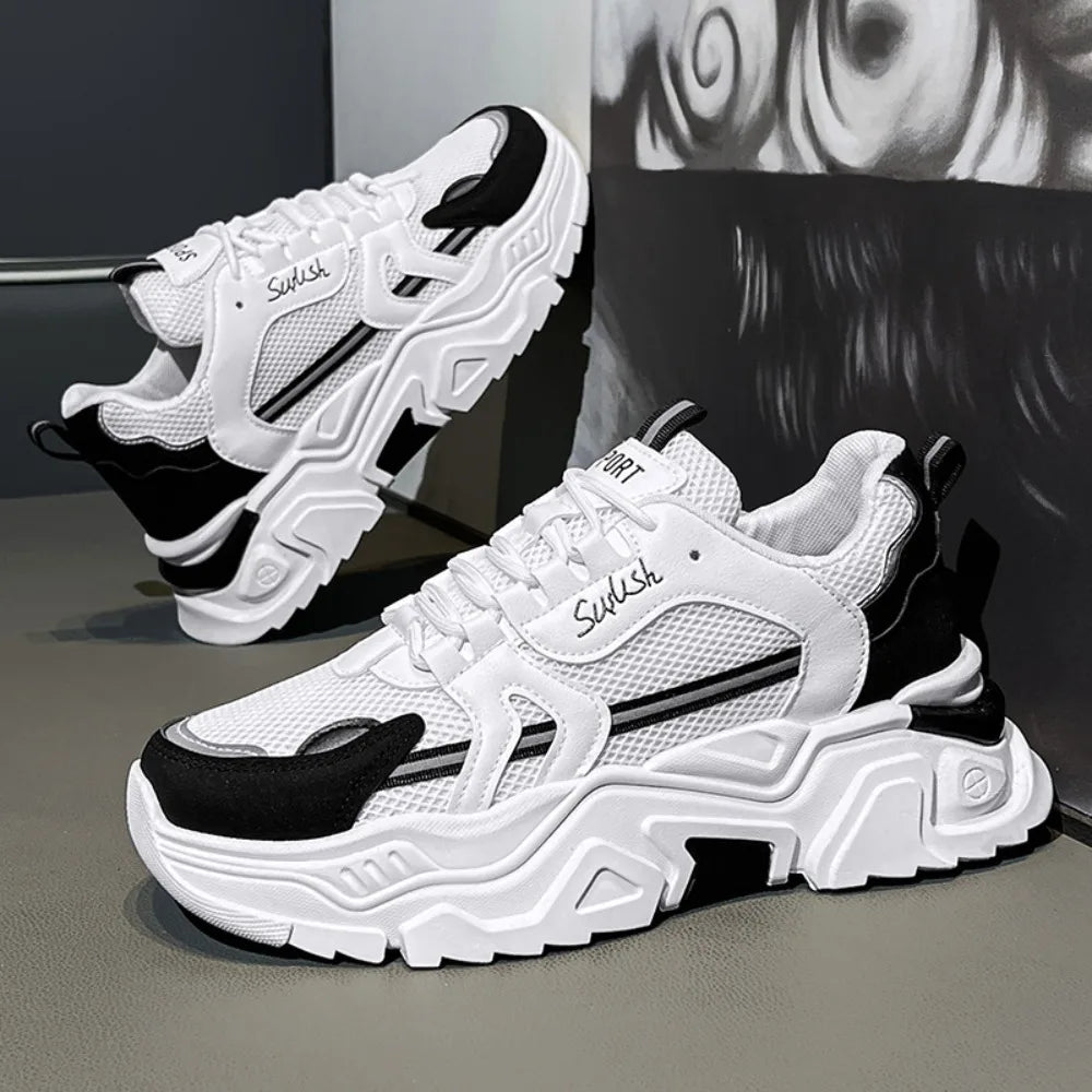 New Fashion Mens Thick Sole Platform Sneakers Breathable Mesh Lightweight Low Top Dad Shoes Casual Sports Walking Shoes