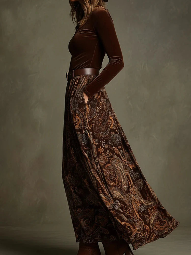 KIMLUD, Autumn Winter Women's O Neck Pullover Top And Maxi Skirt Two-Piece Set Long Sleeve Chic Holiday Fashion Outfit Ladies Suits 2025, KIMLUD Womens Clothes