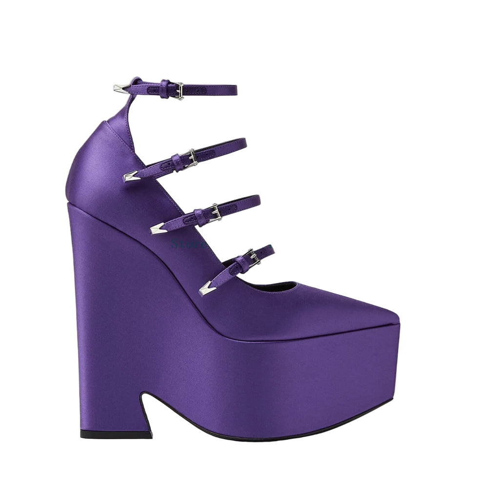 Platform Thick Heel Bucke Strap Pumps Sexy Pointed Toe Patent Leather New Arrivlas Fashion Women Modern Runway Shoes