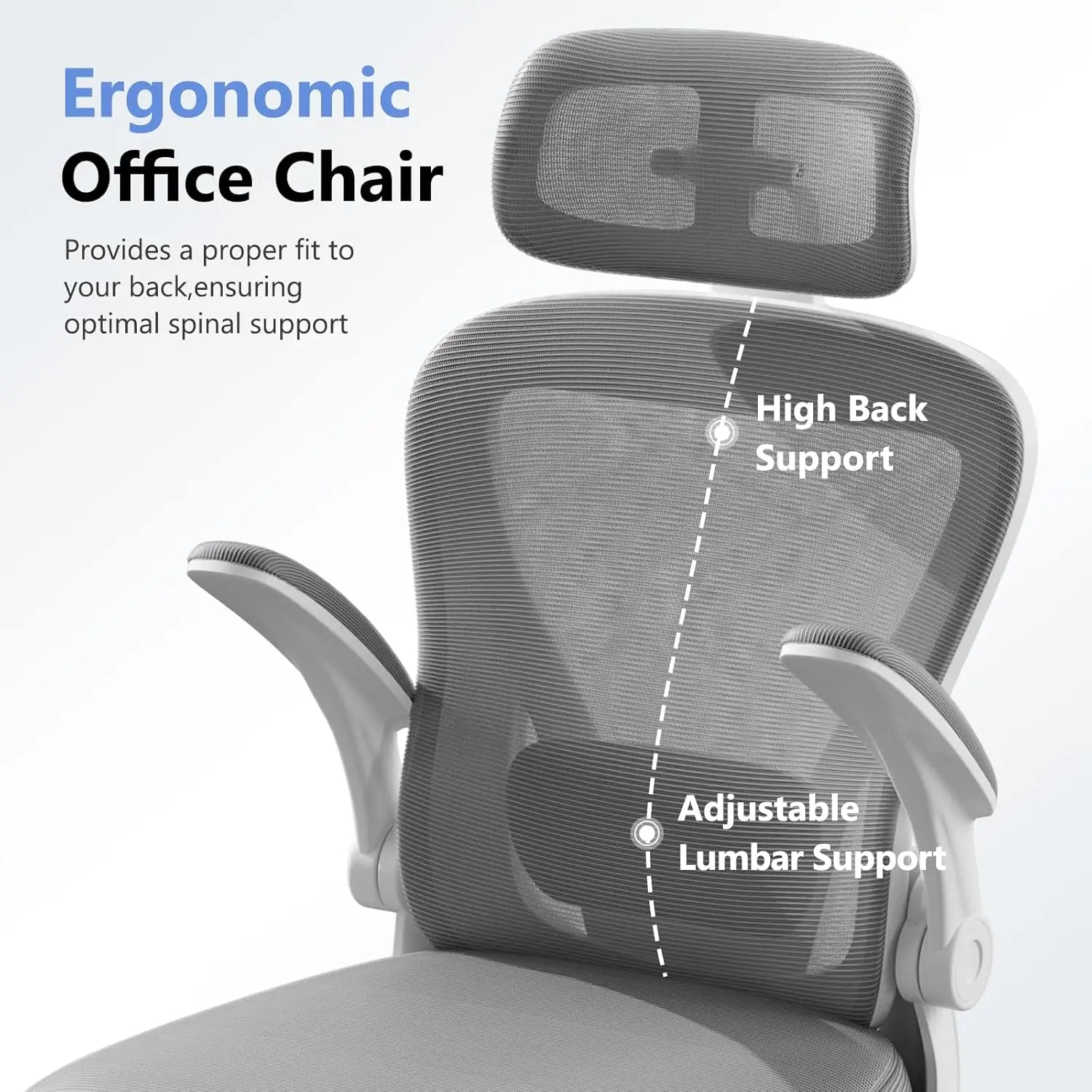 Mesh High Back Ergonomic Office Chair M903 With Wheels, Adjustable Lumbar Support — Ivory | KIMLUD