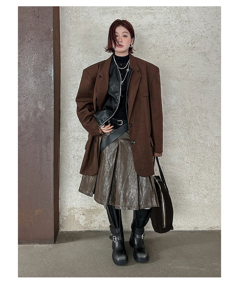 Women's Boots Half High Square Toe Footwear Brown Biker Shoes For Woman Mid Calf Middle Heel Comfortable And Low Price Pu Goth