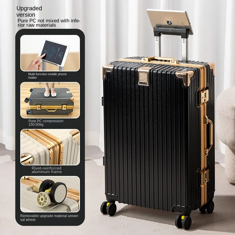 Aluminum Frame Lightweight Travel Suitcase — White | KIMLUD