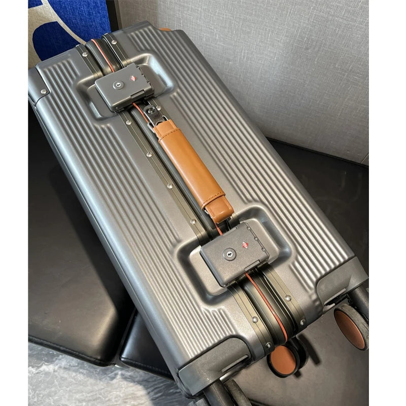 Aluminum-Frame Carry-On Suitcase Wide-Handle — Black | KIMLUD
