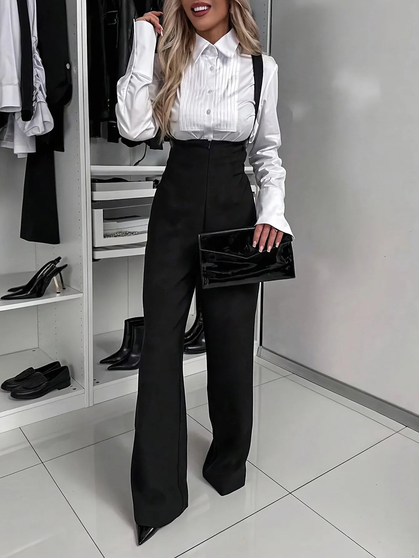 Cross-Back Strap Polyester Solid Jumpsuit — Black | KIMLUD