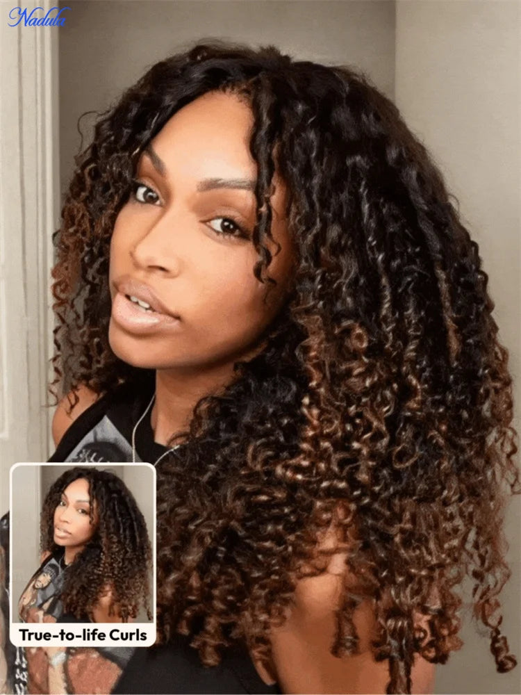 Wig – Glueless Curly Wig – 100% Human Hair – Chestnut Ombre | KIMLUD