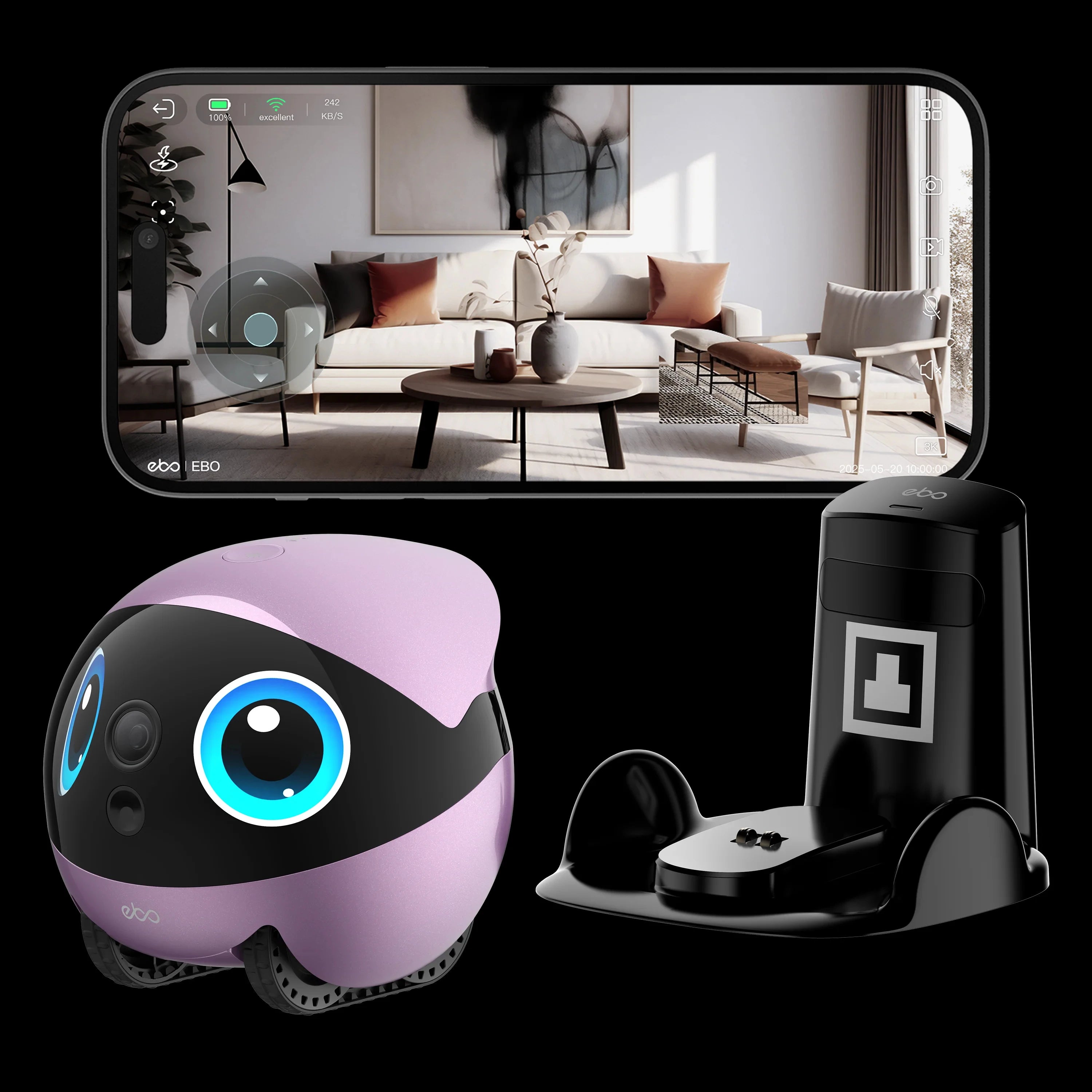 EBO AIR 2 PLUS Intelligent Pet Companion Robot, 3k Camera, Video Call and AI Artificial Intelligence Patrol Function