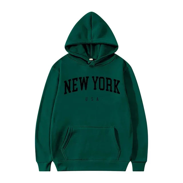 Hoodies – City Letter Graphic – Polyester – Loose Casual | KIMLUD