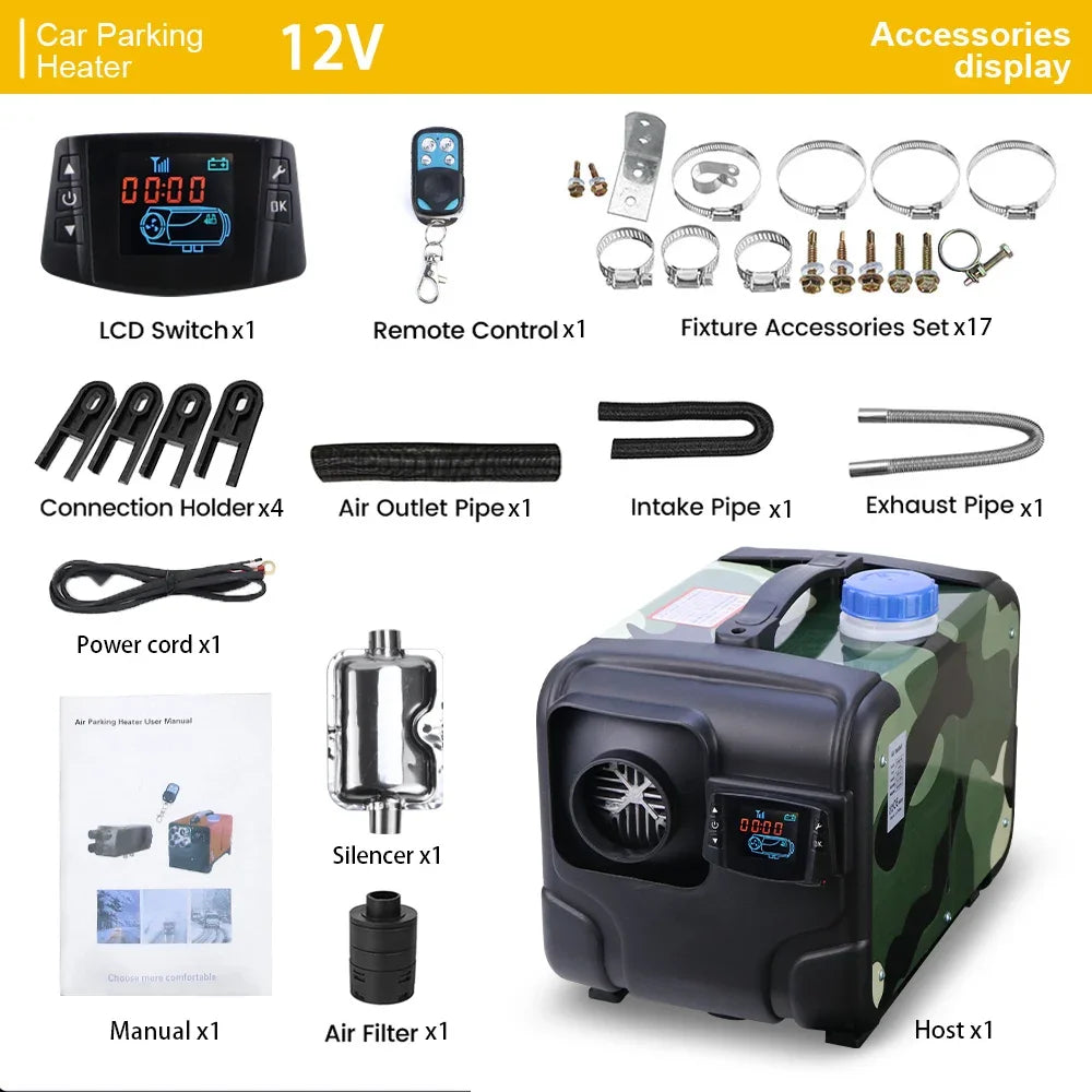 12V 24V 8000W Car Heater Air Diesel Heater Aluminum Shell Air Parking Heater Warmer Wireless LCD Remote Control Engine Preheater