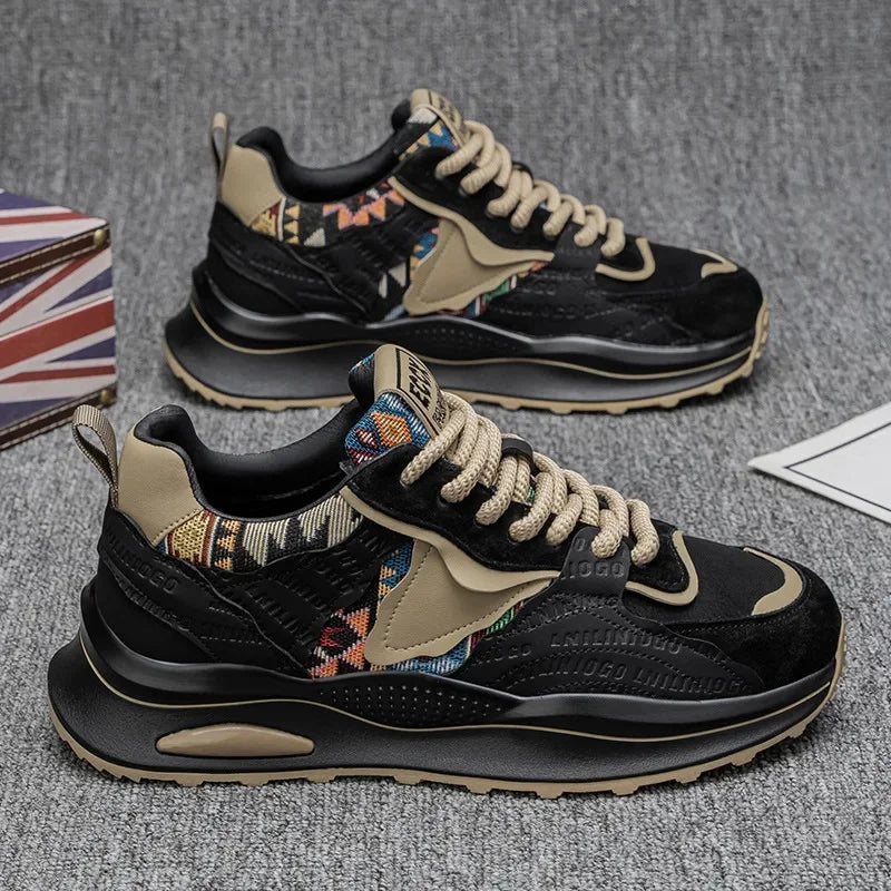 New Summer Men's Thick Bottom Heightening Dad Shoes Anti-slip Wear-resistant Sports Board Shoes Fashionable Casual Trendy Shoes