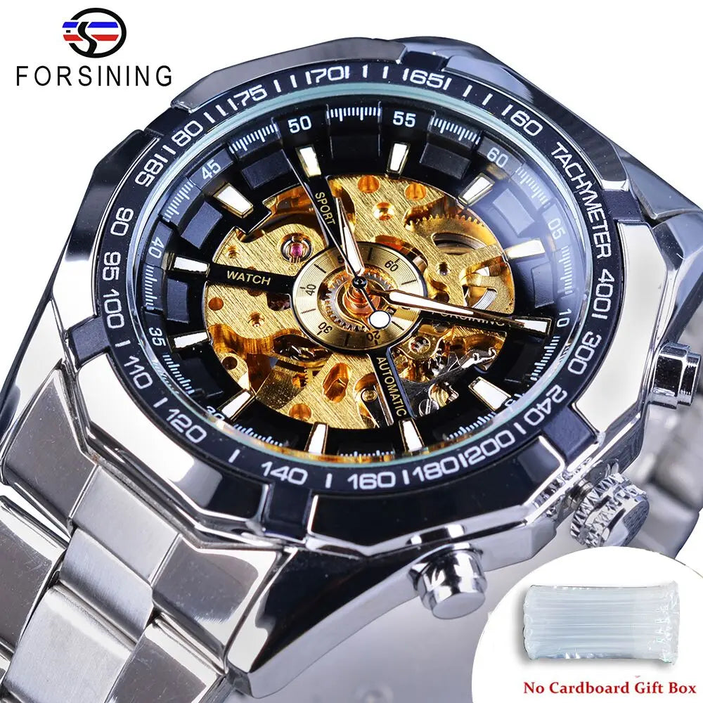Stainless Steel Skeleton Dial Watch — Gunmetal | KIMLUD