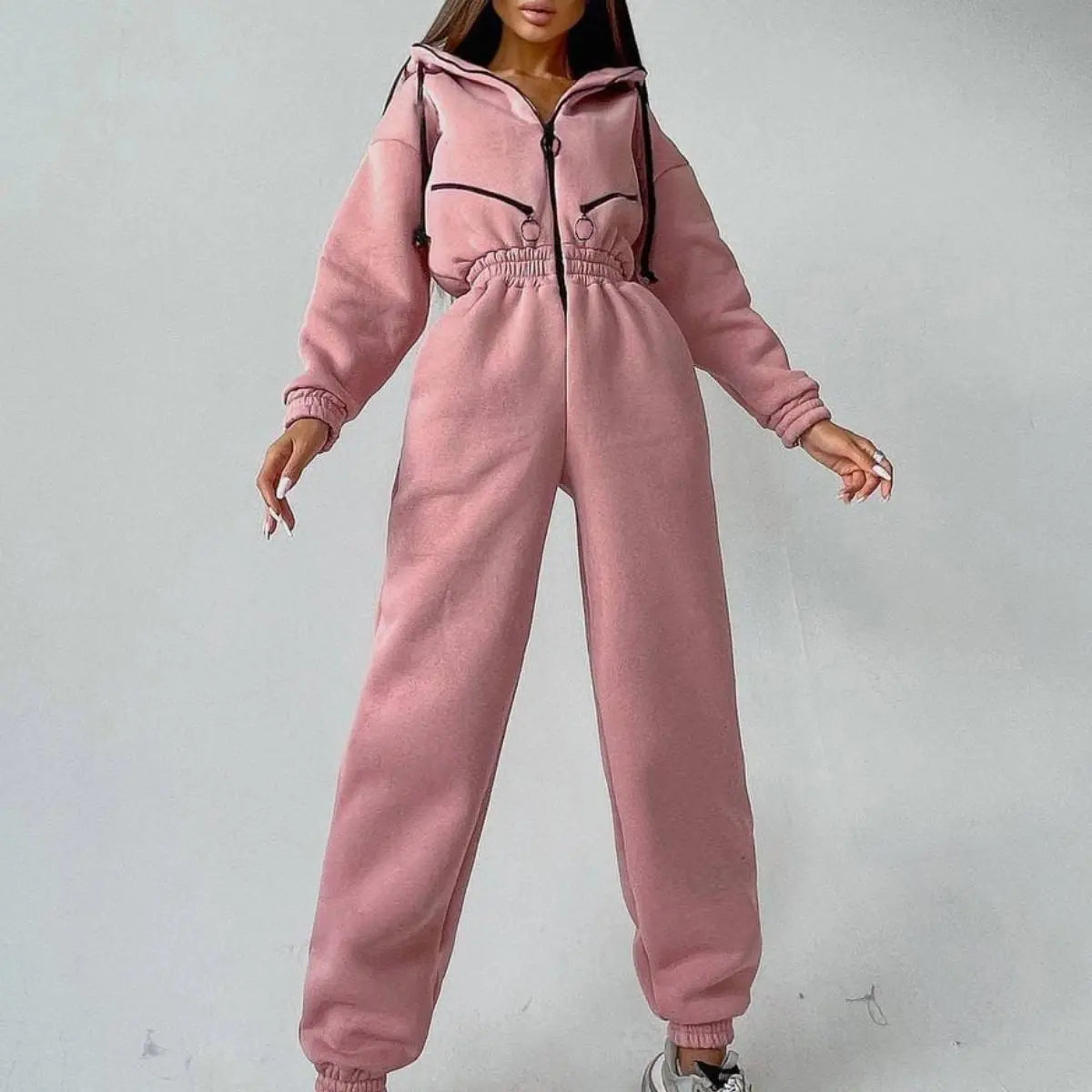 Casual Hooded Jumpsuit Long Sleeve — Black | KIMLUD