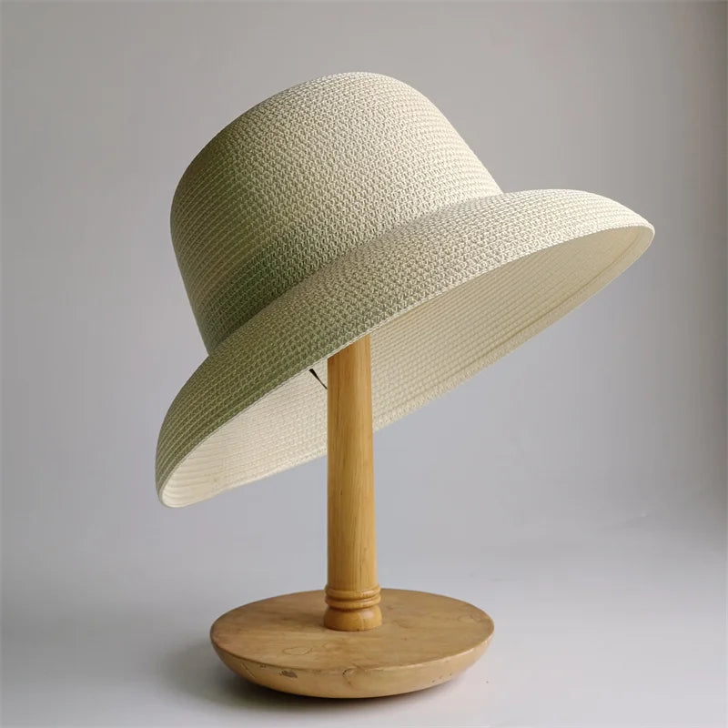 Panama Straw Floppy Sun Hat — Black With Ivory Ribbon | KIMLUD