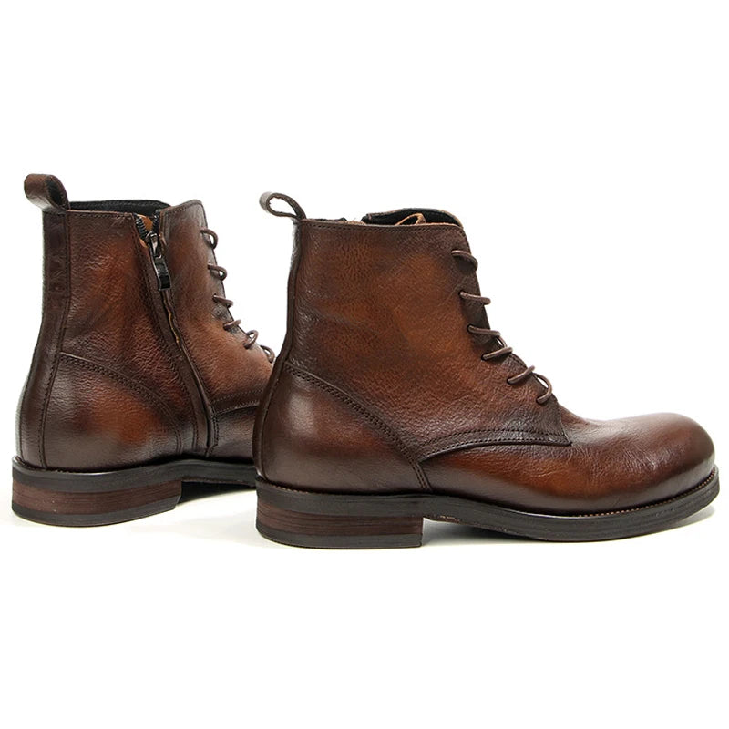 Cowhide Men's Boots Genuine Leather Shoes Men Side Zipper Men Ankle Boots Handmade Retro Leather Boots Luxury Men's Formal Shoes