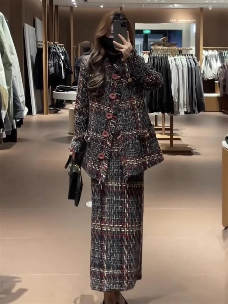 Two Piece Coat And Skirt Set – Winter Polyester – Unknown | KIMLUD